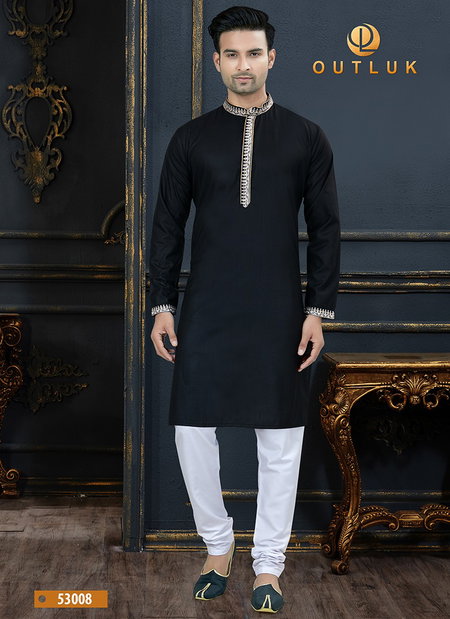 Black Colour Outluk Vol 53 New Designer Festive Wear Cotton Latest Kurta Pajama Mens Collection 53008